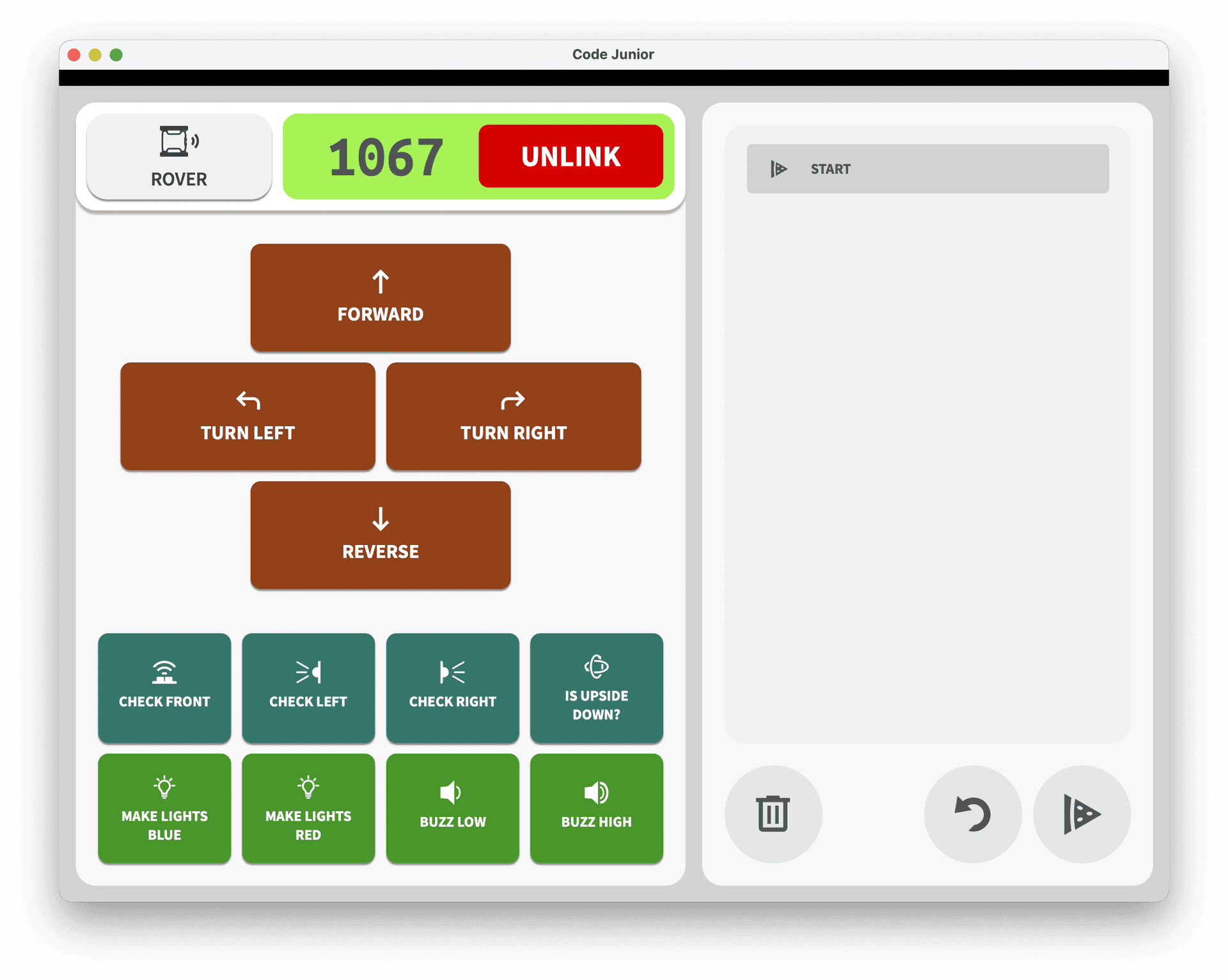 Micromelon Junior app interface showing block-based coding